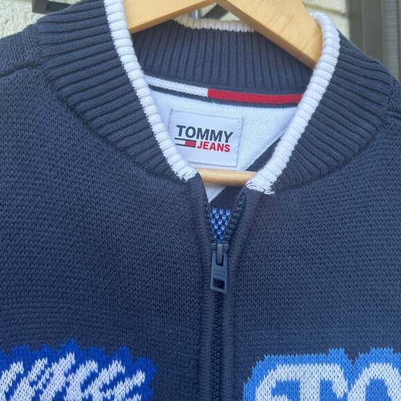 Tommy Jeans Full-Zip Blue & White Logo Sweater - Picture 3 of 9